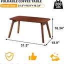 Baveke Folding Coffee Table- Foldable Floor Tables, Mid Century Coffee Table for Living Room, Small Coffee Tables Solid Wood Japanese Low Table for Sitting on Floor, No Assembly, 31.5''-Brown