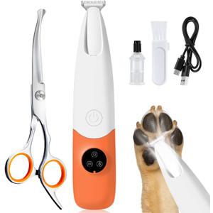 Dog Paw Trimmer with LED Light, Low Noise and USB Rechargeable, Safe Rounded-Tip Scissors, Paw Trimmers for Dog's Feet, Ears, Face and Rump