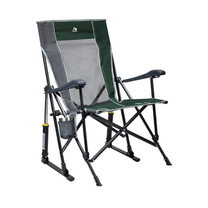 GCI OUTDOOR Roadtrip Rocker Camping Chair | Portable, Folding Rocking Chair with Solid, Durable Armrests, Drink Holder & Comfortable Extended Backrest — Hunter Green