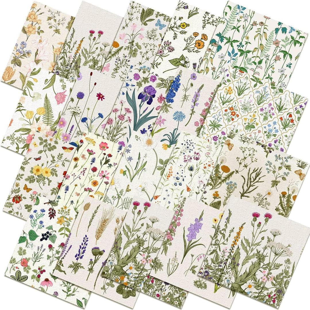 HunnmingRe 20 Pcs 10''x10'' Wildflower Quilting Fabric Square Wildfloral Precuts Quilted Fabric Bundle Flower Butterfly Printed Sewing Material for Spring Summer Holiday Patchwork DIY Craft Supplies