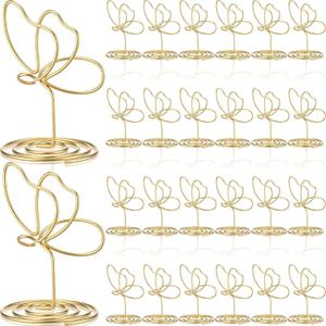SiliFine 24 Pcs Gold Butterfly Table Number Holders, Place Card Holders for Table Butterfly Photo Holder Decoration for Wedding Reception, Cafe, Centerpieces, Party, Restaurant, Birthday (2 Inch)