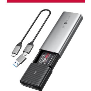 NVME Enclosure, SETMSPACE Tool-Free M.2 Enclosure with 2-in-1 USB C Adapter, External Reader for 2280 2260 2242 2230 NVME SATA SSD of M Key or B+M Key, Gray Aluminium Alloy M2 Case Come with Heatsink