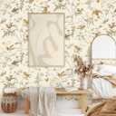 Kitico Vintage Wallpaper Peel and Stick Wall Paper Bird Contact Paper 16.1''x197'' Beige Self Adhesive Removable Wallpaper for Bedroom Bathroom Cabinets Decor Vinyl Roll