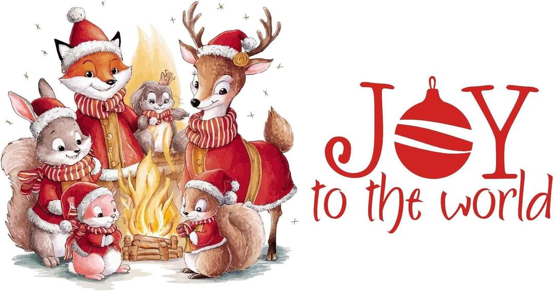 Family Beautiful Quote Wall Decal Decoration Cute Animals in Santa Hat Christmas Hats Bunny Squirrel Fox Holiday Gift Lasts Years and Easily Removable - Size: 40 in(W) x 24 in(H)