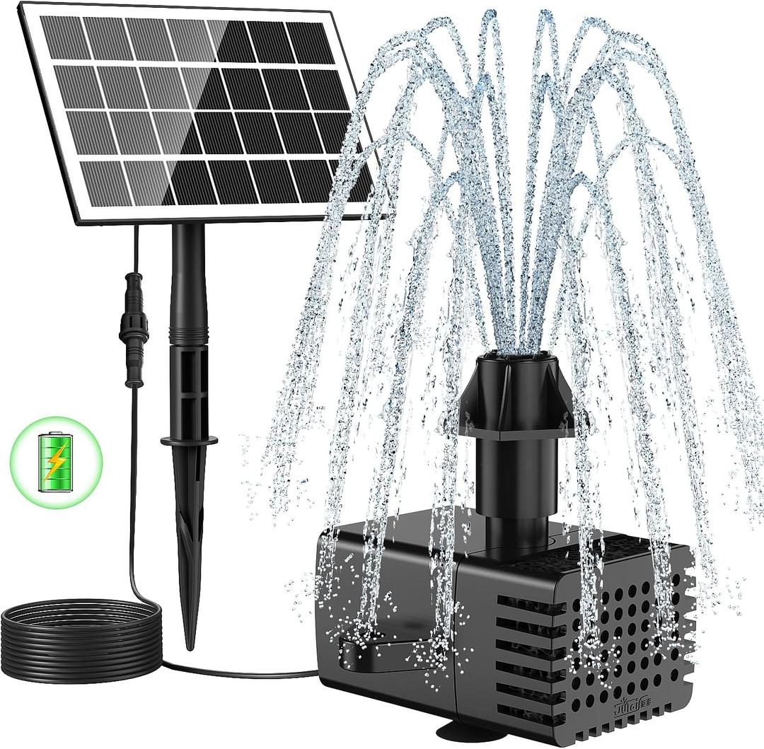 Jutai Solar Fountain Kit Works in Shade Glass,3.5W Solar Water Pump with 2000mAH Battery, Solar Bird Bath Fountain with Sucker and Stake for Garden, Outdoor, Water Feature-16.4ft Power Cord,7 Nozzles (Black)