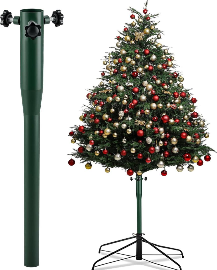 14.8" Christmas Tree Height Extender & 3 Fixing Screws,Fits 0.5-1.41"Poles for 4.5-7.5ft Artificial Trees,Christmas Tree Upright Extension Stand,Heavy Duty Metal Riser for Taller&Stable Holiday Trees (Large)