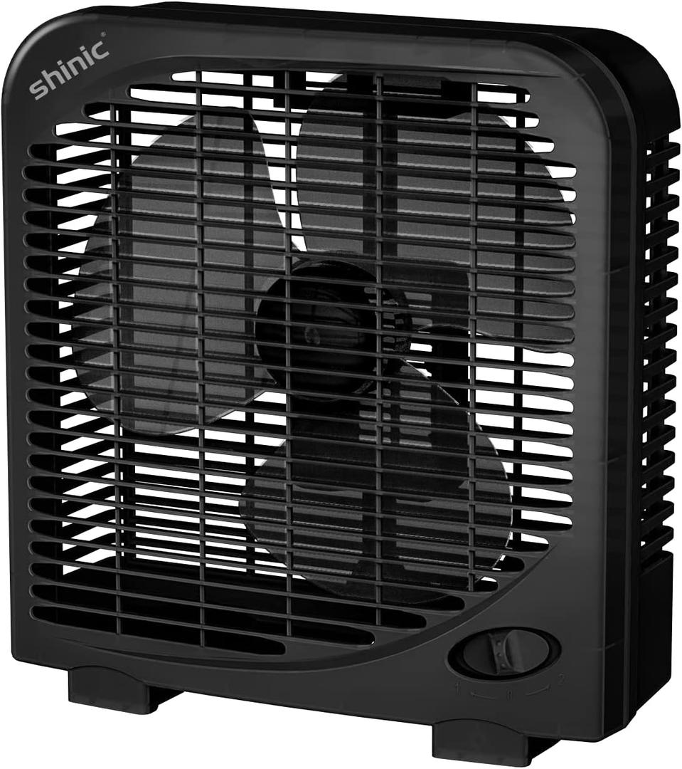shinic 10" Tabletop Box Fan for Bedroom, 2 Speeds, Quiet Table Fan with Strong Airflow, Energy Efficient Small Box Fan, Portable Kitchen Exhaust Fan for Bedroom Bathroom Office Dorm Workshop, Black (Single Units)