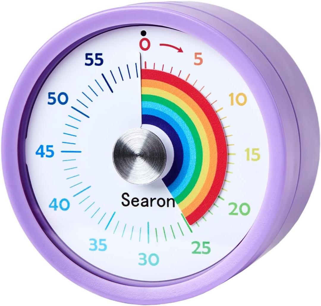 Searon Magnetic Visual Timer, Quiet Dial Timer with LED Alert, Easy Time Management for Kitchen & Kids, Compact 3.15 Inch (Purple)