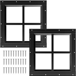 NeatiEase 2 Pack Shed Windows 12"x12", Transom Window Fixed Design with Tempered Glass for Playhouses, Sheds, Garage and Chicken Coops (Black)