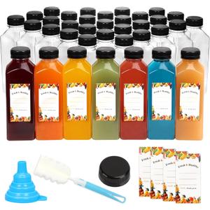 Moretoes 36pcs 16oz Juice Bottles, Plastic Bottles with Lids, Reusable Clear Containers for Juice, Smoothies, Cola, Water and Other Beverages