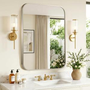 Brushed Nickel Bathroom Mirror for Over Sink, 30"x36" Aluminum Frame Rectangle Wall Mirror, Modern Decorative Vanity Mirror for Living Room, Bedroom