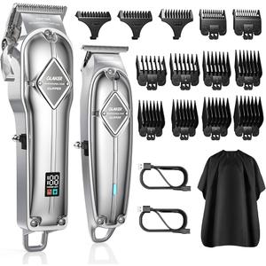 GLAKER Hair Clippers for Men Professional - Cordless Clippers and Trimmers Set, Complete Barber Kit for Hair Trimming & Beard Grooming, Mens Haircutting Kits for Blending & Fade Cuts (Silver)
