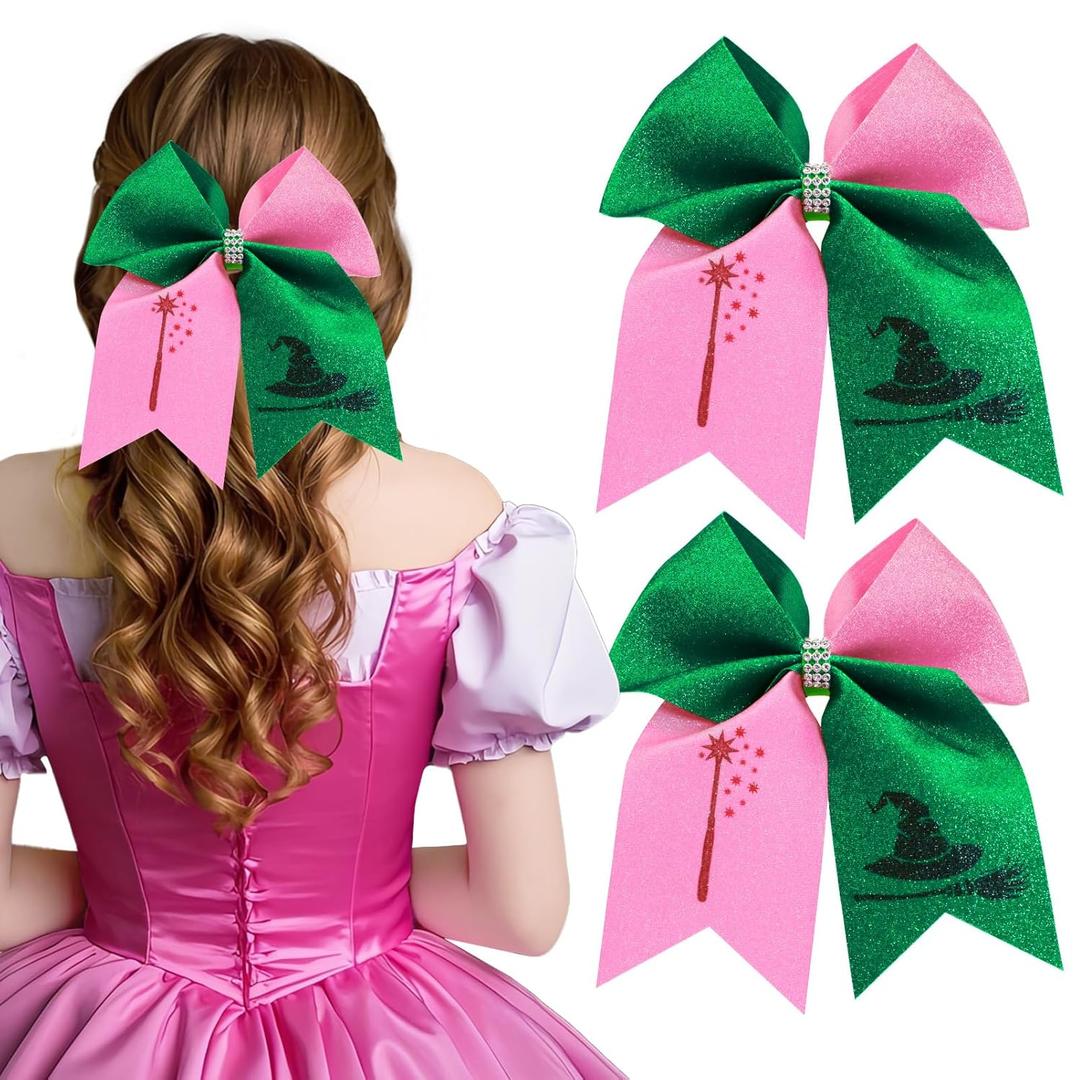 2Pcs Witch Gifts for Women, Witch Merch Hair Accessories Hair Bows for Witch Movie Fans, Pink Green Cute Bow Hair Clips Party Favors