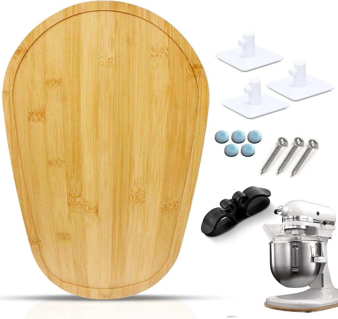 5 PCS Bamboo Mixer Slider Mat Set for Kitchen Aid Stand Mixer  Appliance Slider Tray for Countertop  KitchenAid Mixer Accessories (5-8 Qt, including Accessories)