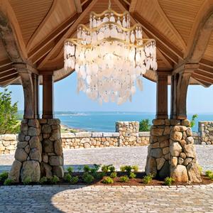 TOCHIC Capiz Shell Chandelier, 6 Lights Gold Coastal Chandeliers for Dining Room, Modern Seashell Ceiling Light Fixture with Crystal Beads for Living Room, Bedroom, Entryway, D-25.6"
