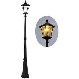 LUTEC Outdoor Solar Lamp Post Light, Dusk to Dawn Waterproof Pole Light with Patterned Glass, Exterior Vintage Black Solar Powered Street Light Fixtures for Garden, Patio, Pathway, Yard