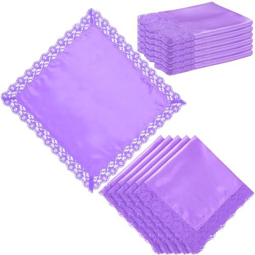 Velmitten 6 Pcs 23'' Women Handkerchiefs Bulk Lap Scarf Ladies Satin Lace Handkerchief for Lap Covers Church Office(Purple)