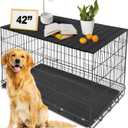 Dog Crate Topper Metal with Magnets for 42 Inch Crate - Aluminum Foldable Dog Kennel Topper Decorative Storage Pet Crate Table Black (Only Topper)