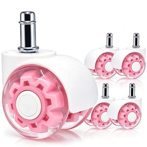 Pink Office Chair Wheels, 2 Inch Heavy-Duty Rubber Wheels for Office Chair, Computer Gaming Desk Chair Wheels-Set of 5, Smooth Rolling for Hardwood Carpet Tile Floors, 11 * 22mm Universal fit