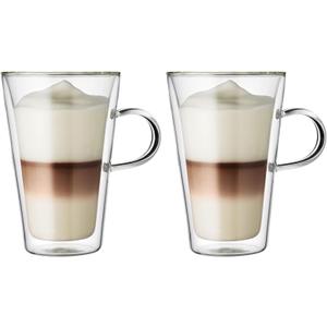 Bodum 13.5oz Canteen Insulated Glass Mug, Double Wall High Heat Borosilicate Glass, 2 Pack