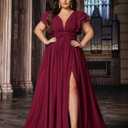 VOUIAO Women's Plus Size Bridesmaid Dresses Chiffon Wedding Guest Summer Maxi Dress Elegant Prom Evening Party Cocktail Gown Burgundy 2XL