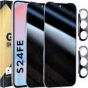 2+2 Pack Privacy Screen Protector Compatible with Galaxy S24 FE 5G - 2 Tempered Film + 2 Camera Lens Glass - High Clarity - Bubble Free - Anti-Spy Protection - Anti-Shatter