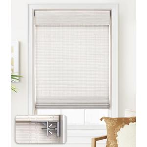 LazBlinds No Tools No Drill Cordless Bamboo Roman Shades, Light Filtering Window Treatment, Roll Up Bamboo Blinds for Window 27'' W x 64'' H, Ceylon Vintage White