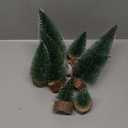 8 PCS Mini Christmas Trees, 2 Modes Artificial Bottle Brush Trees with Timer LED String Lights Desktop Small Pine Trees with Wooden Base for Home Xmas Decor (Warm White)