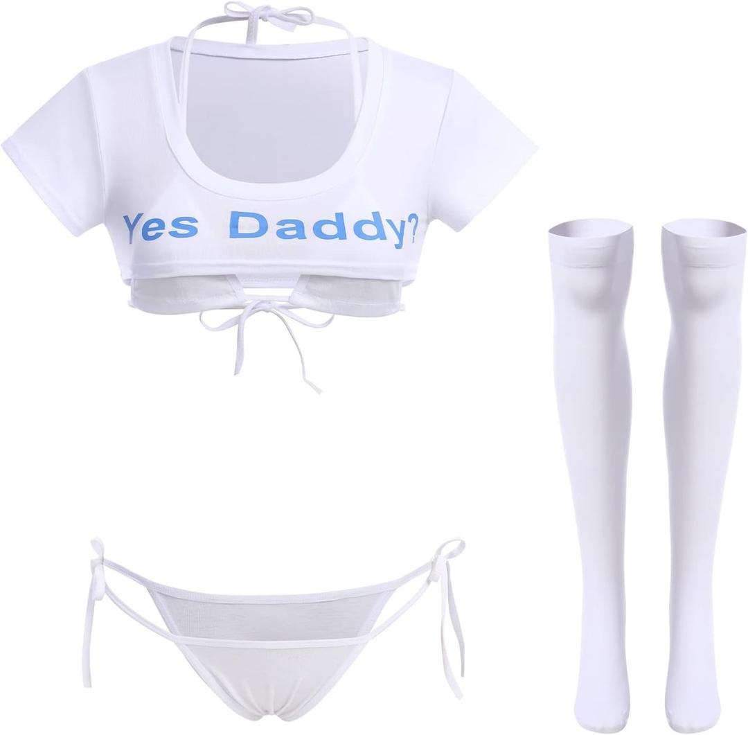 ABAFIP Women Cute Kawaii Striped Bikini Lingerie set Micro Tiny Bra G-string Panty/Garter Belt 2Pcs / 3Pcs Underwear (One Size)