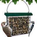 Large Suet Feeder - Metal Woodpecker Suet Cage with Metal Roof - Holds 1 Large Seed Cake