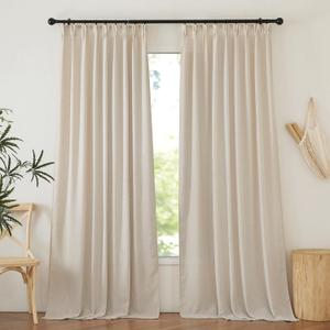 NICETOWN Cream Beige Linen Blackout Curtains for Bedroom 84 Inches Long, Back Tab/Rod Pocket Living Room Drapes, Thermal Insulated Textured Country Farmhouse Curtains, 2 Panels, 52" W x 84" L