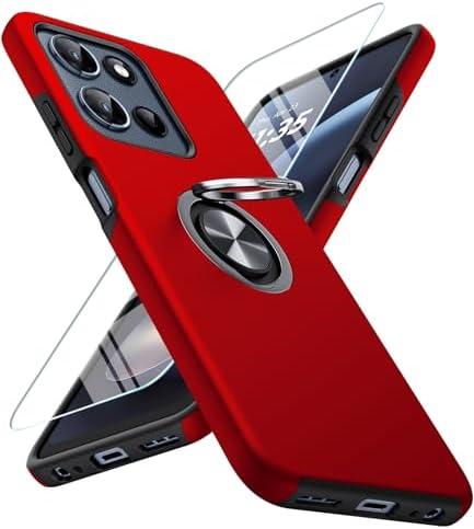 JAME for Motorola Moto G 2025/2026 Case, Moto G Play 2026 Case with Screen Protector, Dual Layer Military Grade Shockproof Cover with Ring Holder Stand Kickstand Protective Phone Cover, Red