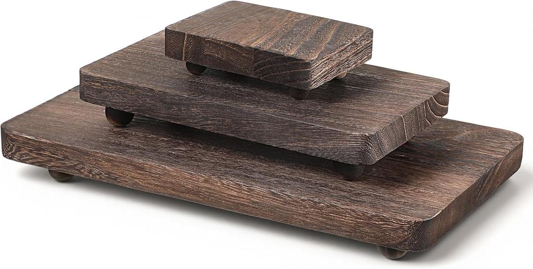 3 Pcs Wood Pedestal Stand Kitchen Soap Tray Farmhouse Wooden Riser Stand for Kitchen Bathroom Counter Table Decor Plant Candle Vases Display (12x6.7, 8x4.7, 4x2.8)