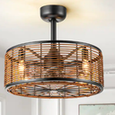18 in. 4-Light Farmhouse Rustic Woven Rattan Fabric 7