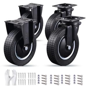 8 Inch Heavy Duty Caster Wheels Set of 4 (2 Swivel & 2 Fixed) 3200LBS Capacity Industrial Rubber Casters for Utility Cart, Workbench, Warehouse Equipment, Truck, Dolly Includes Mounting Hardware