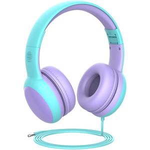 gorsun Kids Headphones with Limited Volume, Cat Ear Toddler Headphones, Wired Headphone Over Ear for Boys and Girls,Stereo Sound Foldable 3.5mm Headset for Children (Purple)