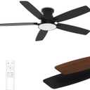 Flush Mount Ceiling Fan with Light, 52 Inch, Remote Control, 3CCT Dimmable LED, 6-Speed Silent Reversible DC Motor, Low Profile Hugger Ceiling Fan for Indoor/Outdoor 90-264V 50/60Hz Matte Black
