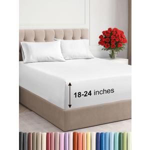 Extra Deep Pocket King Sheets - 4 Piece Breathable & Cooling Bed Sheets - Hotel Luxury Bed Sheet Set - Soft, Wrinkle Free & Comfy - Easily Fits Extra Deep Mattresses - Deep Pocket White Sheets Set