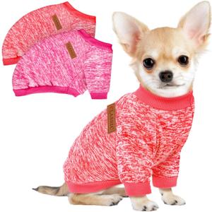 2 Pcs Dog Sweaters for Small Dogs Girl Boy Winter Fleece Clothes Warm Soft Dog Sweatshirt Outfit for Dogs Cats Pet Apparel (XS (Back: 9.8", Chest: 13.7", 3.5-5.5 lbs), Rose+Red)