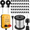 MorningRo Electric Fence for Preventing Animals Intruding 2 Mile 110VAC 0.15 Joule Electric Plug in Fence, 50 Black Insulator and 1 Socket Tool 250ft Aluminum Wire for Animals and Keep Out Predators