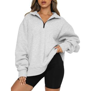 Trendy Queen Women's Oversized Half Zip Fleece Sweatshirts-Cozy Pullover, Drop Shoulder for Fall Winter (Gray, M)