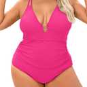 Women's One Piece Swimsuit Plus Size Tummy Control V Neck Swim Romper Bathing Suit Double Straps Backless Swimwear (4X-Large Plus)