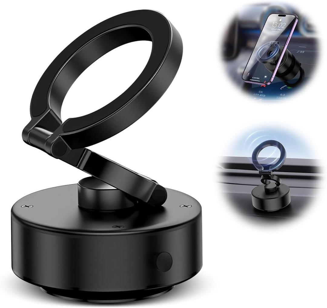 Electric Vacuum Magnetic Suction Phone Mount, Shower Phone Holder, Magnetic Cell Phone Holder for Car/Gym/Mirror/Smooth Surface, Compatible with iPhone & Android (Black)