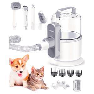 Dog Grooming Vacuum Kit for Shedding: Pet Hair Remover with Quiet Suction Cleaners and Large Capacity Dustbin for Long-Haired Dogs and Cats Home Brush and Groomer with 6 Attachments(Greyish White)