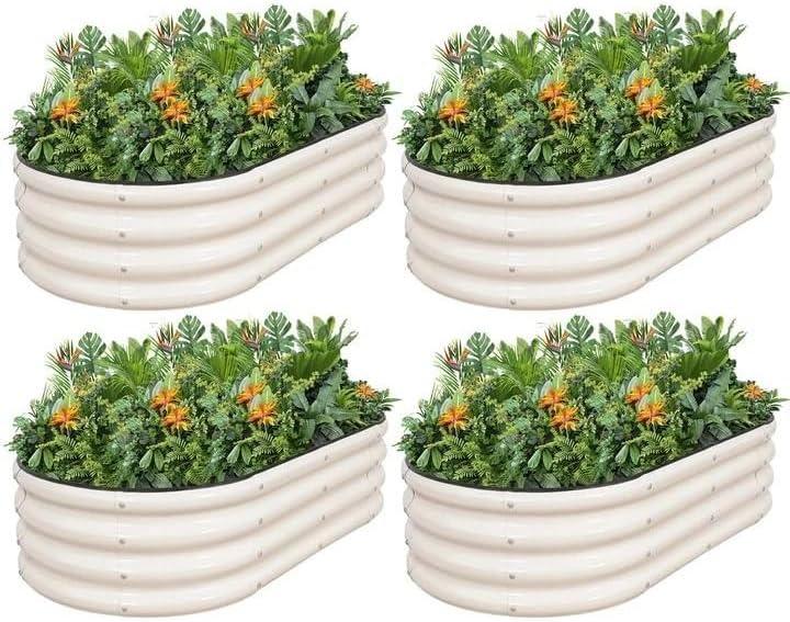 1MORE Galvanized Raised Garden Bed Outdoor,Planter Bed 4x2x1ft,White,4-Pk | Raised Beds for Gardening,Metal Garden Bed Kit for Vegetables Flower, Planter Raised Beds with Tools,Planter Garden Boxes