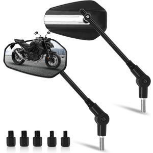 Motorcycle Mirrors for Handlebars - Long Stem Double Adjustment Motorcycle Rearview Mirrors Compatible with Street Dirt Bike Quad Adventure Scooter Ebike