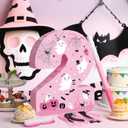 Nezyo Halloween Number 2 Piata Pink White Pull String 2nd Birthday Piata with Bat Stick Blindfold for Birthday Anniversary Celebration Halloween Party Decorations Supplies