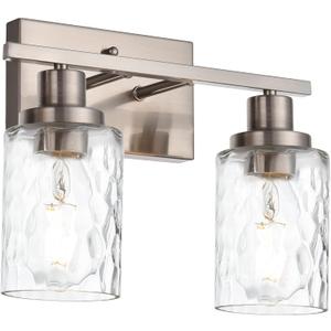 MELUCEE Indoor Wall Sconces Brushed Nickel with Clear Hammered Glass, 2-Light Modern Bathroom Vanity Light Wall Mount Lamp for Mirror Cabinets Powder Room Dressing Table (Patent No.: US D963914 S)