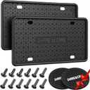 2 Pack Silicone License Plate Frame, Front Back License Plate Cover, License Plate Bracket Holder Rust-Proof Rattle-Proof Weather-Proof for US CA Standard Car & 2Pcs Water Coaster (Black)