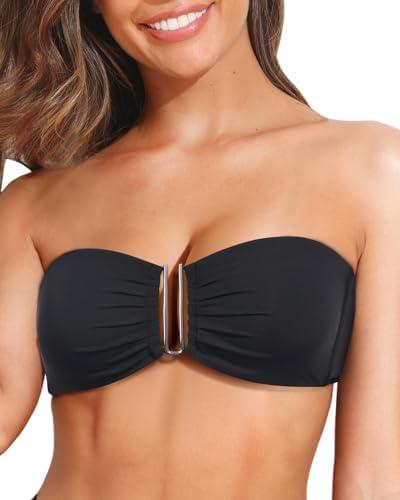Tempt Me Women Twist Bandeau Bikini Top Strapless Swimsuit Top Only, Black, M